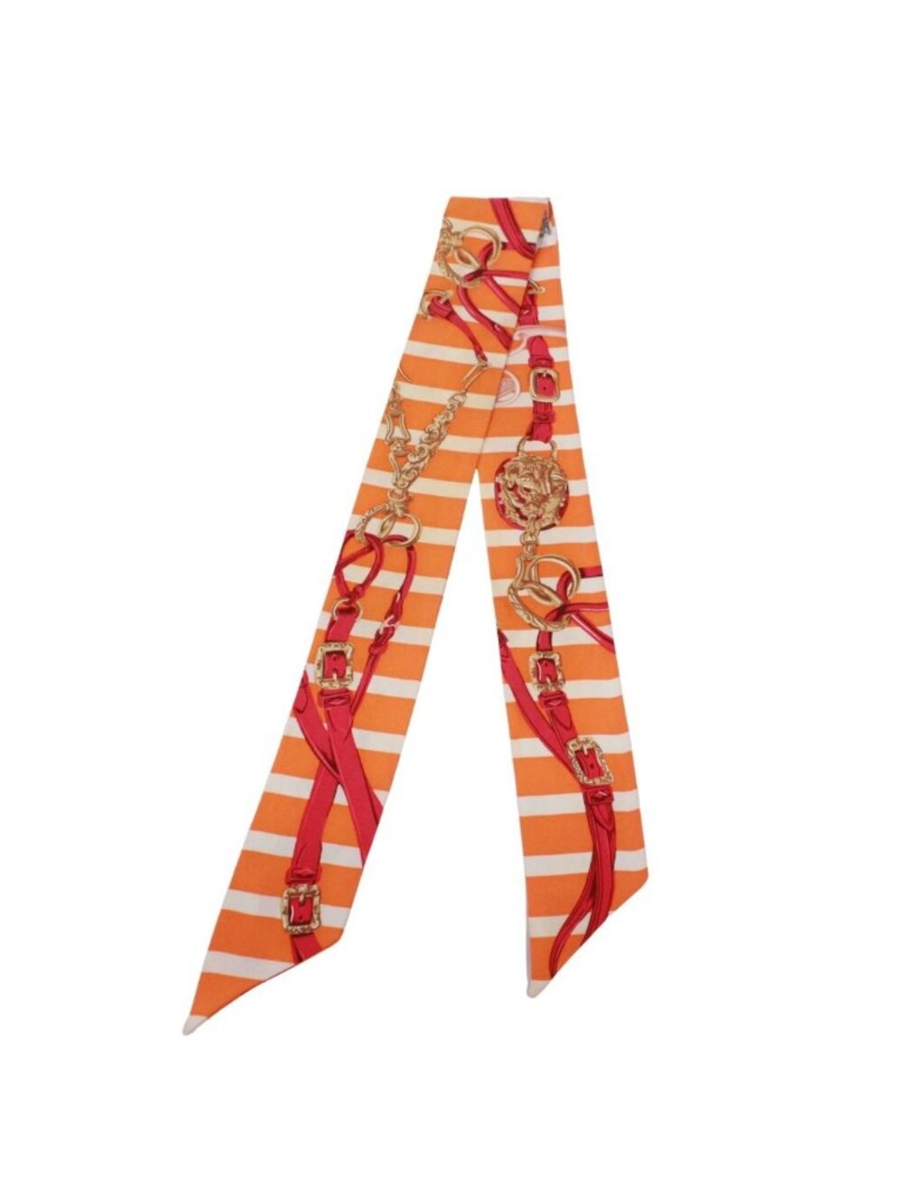 Hermes Twilly Brides de Gala Ceremonial Bridle Silk Orange White Red Scarf - Picture 1 of 13